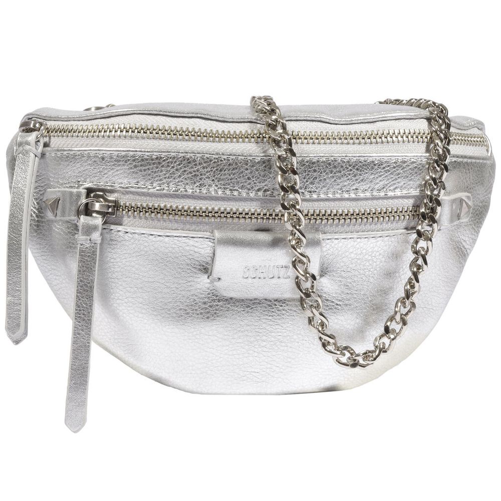 pochete-schutz-couro-prateada-metalizada-corrente-1 pochete-schutz-couro-prateada-metalizada-corrente-1