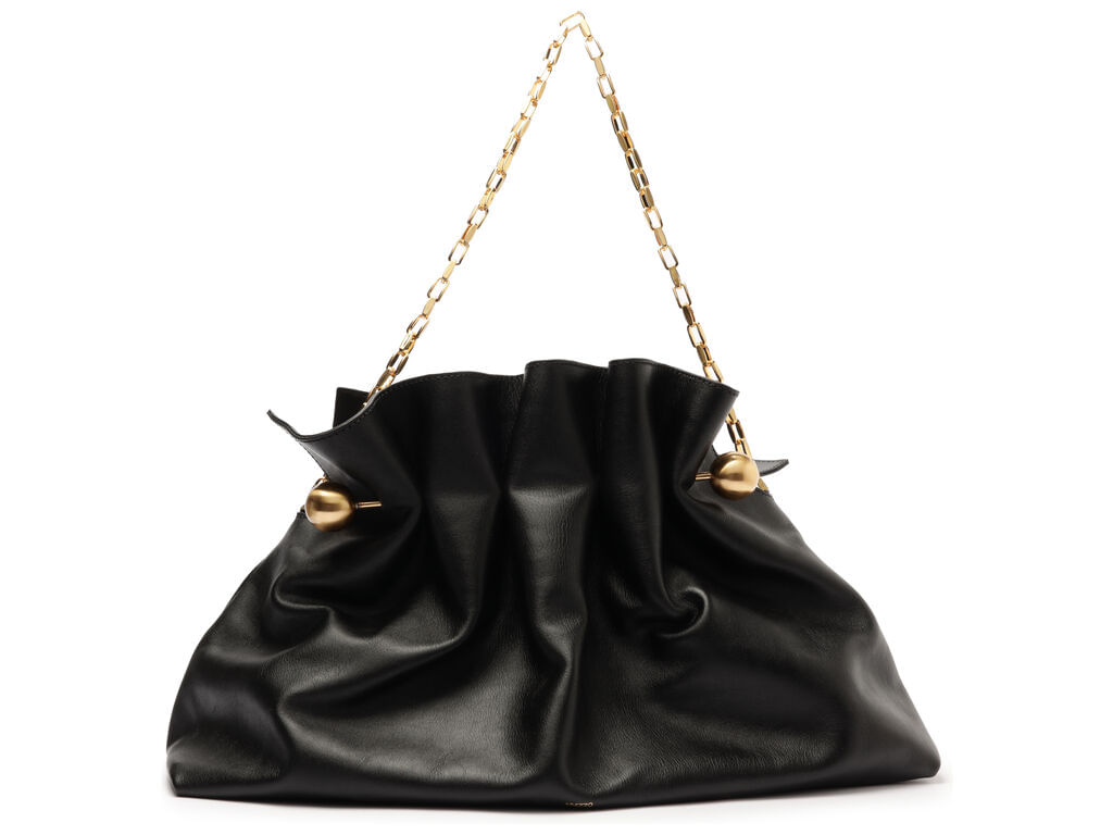 bolsa-arezzo-clutch-preta-couro-media-pregas-corrente-1