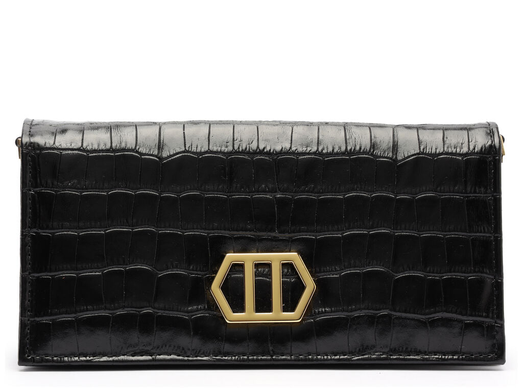 bolsa-arezzo-clutch-croco-preto-fecho-dourado-pequena-1