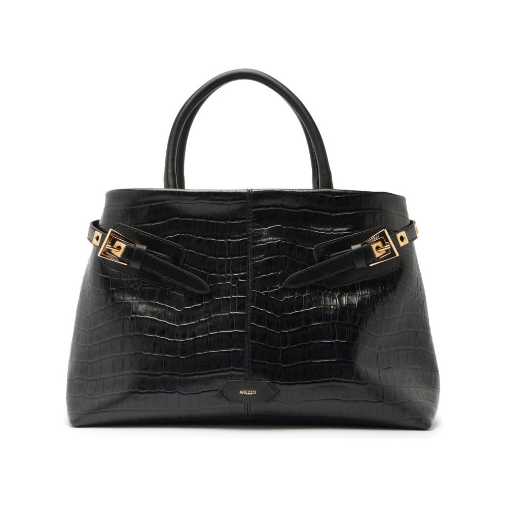 bolsa-arezzo-tote-preta-couro-croco-grande-fivelas-1