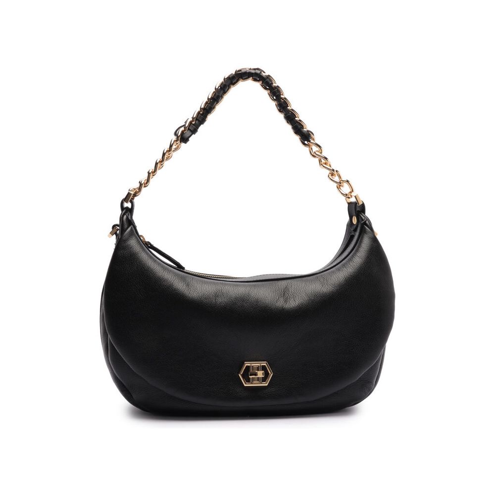 bolsa-arezzo-hobo-preta-couro-grande-corrente-dourada-1
