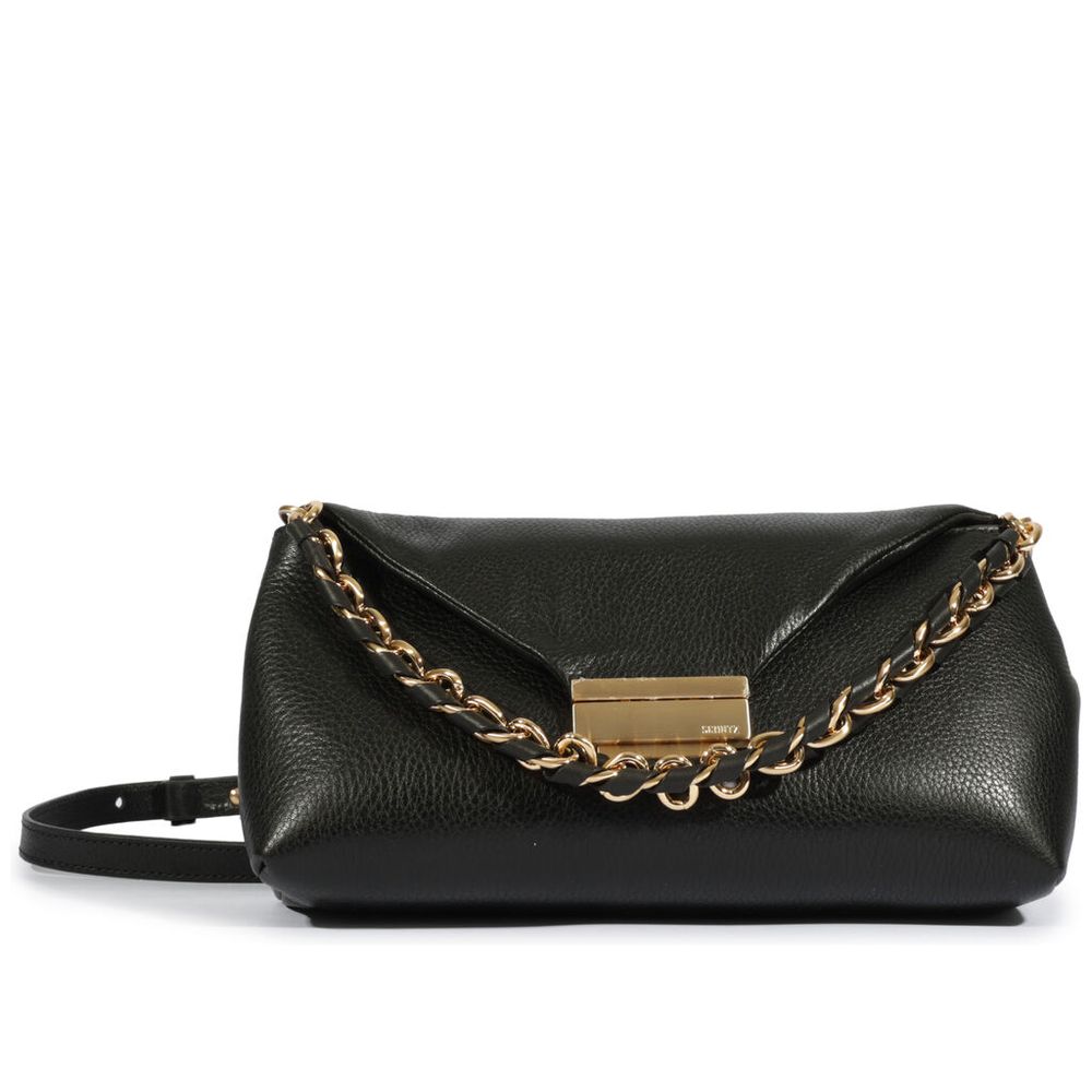 bolsa-schutz-clutch-couro-preta-media-corrente-dourada-fecho-metalizado-1